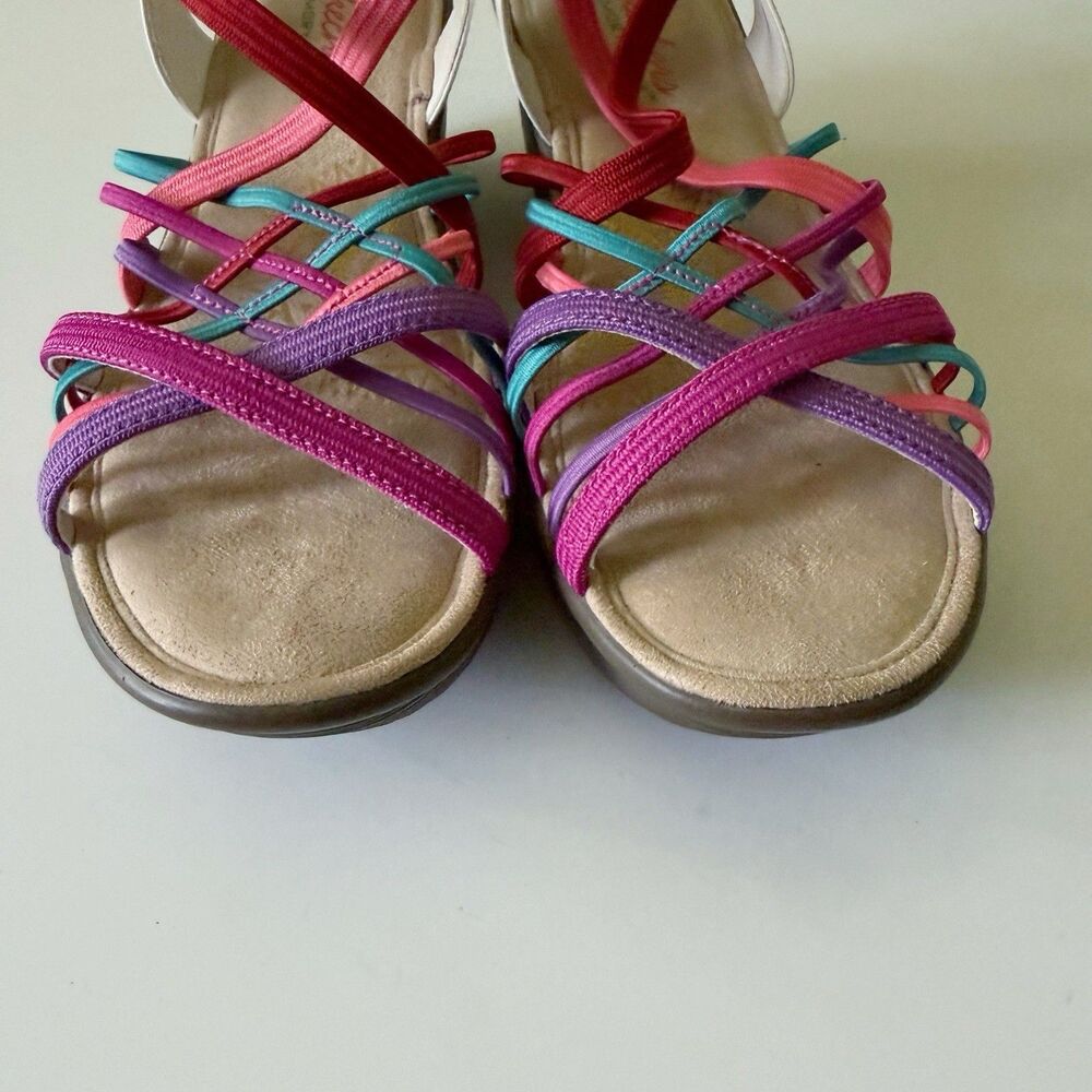 Skechers White Multi Gore Sling Back Wedges Parallel Strappy Memory Foam Sz 8.5 - Picture 6 of 13
